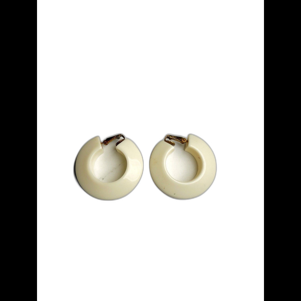 Vintage Earrings 80's Cream Thick Cottagecore Coquette Clip On Ivory Set
